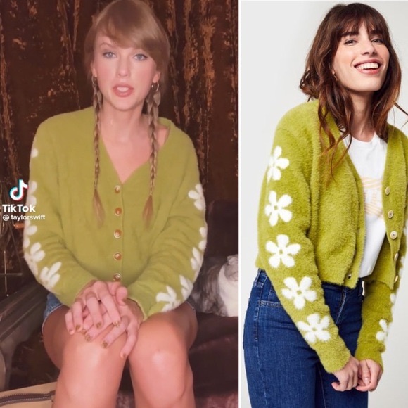 Taylor Swift! Levi's Green Audrey Cozy Cardigan Floral Retro, Size S and M - Picture 1 of 4